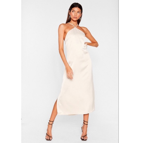 ✨HP✨NWT | NASTY GAL | Size 4 | Halter Neck Satin Midi Slip Dress - Picture 1 of 14